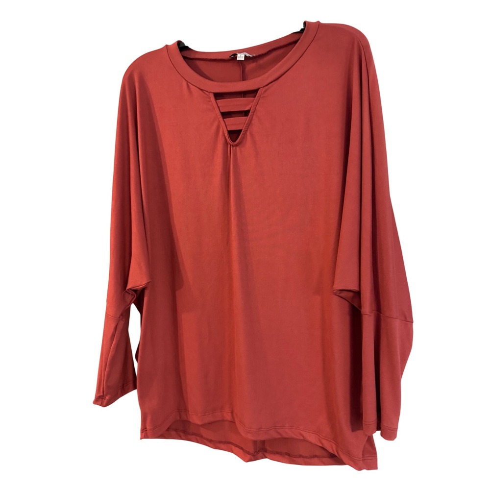 White Birch Dolman Sleeve Top Womens Large Rust Cutout Neck Knit Blouse